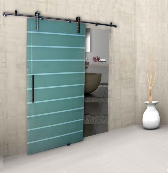 Glasschiebetür-System komplett Glas-Edelstahl
